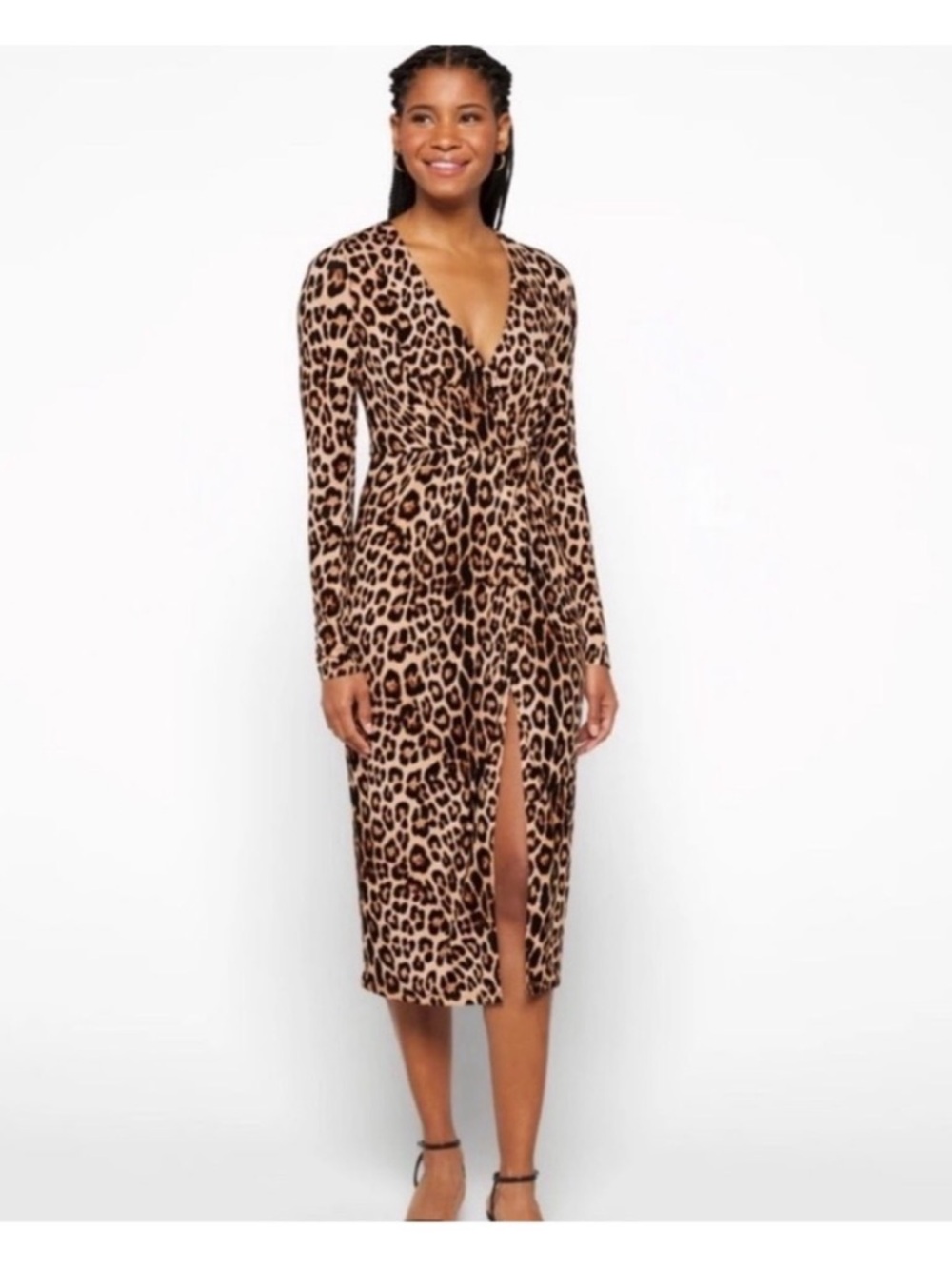 🐆 Good American Leopard Wrap Midi Dress